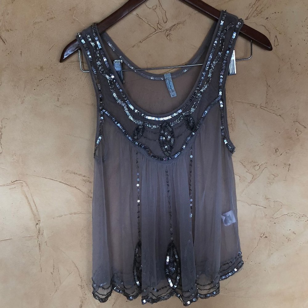 Free People sheer tank top with embroidery sequins